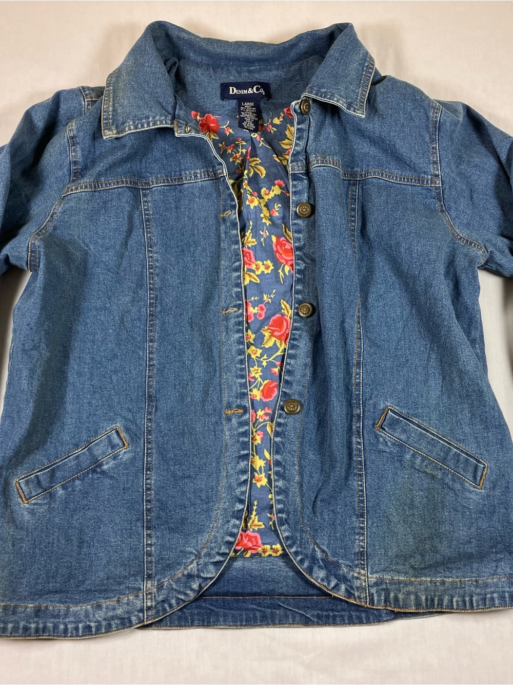 Denim&Co Blue Denim Jacket with Floral Inner Panel
